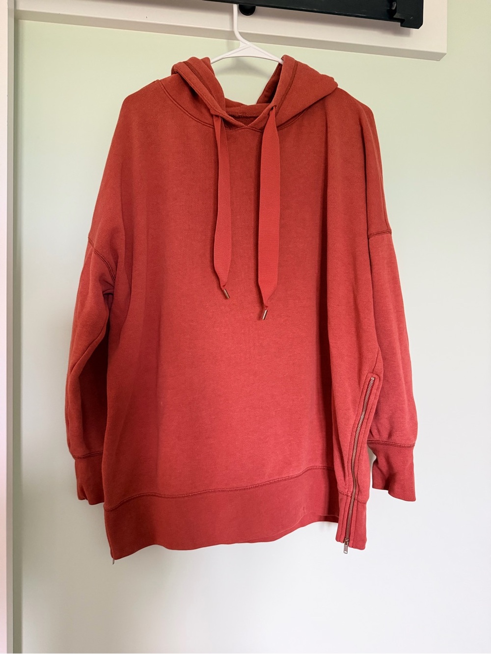 aerie Rust Red Hooded Pullover with Sleeve Zip